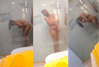 Watch her GF takes a nude bath, and her lover records Sexy