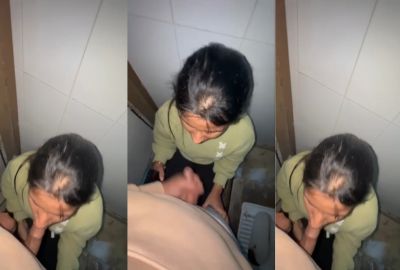 Watch dick girl enjoys bathroom sex by sucking a big Desi