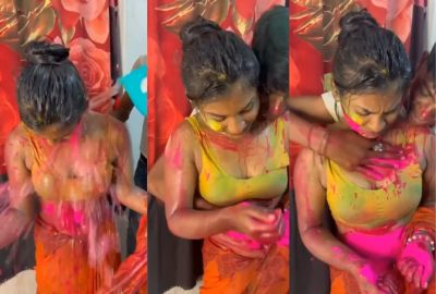 Watch Devar romantic Holi celebration of big boob Bhabhi and Hot