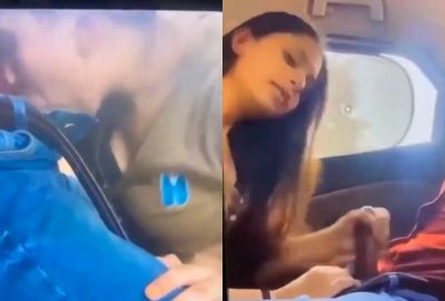 car gives an Indian blowjob to her BF in the GF