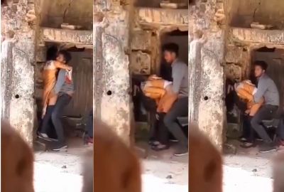 place horny guy fucks his GF in a broken historic A