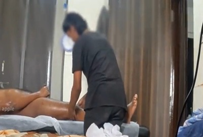 massage jerks in front of Indian masseuse during a Man