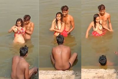 pond girl romances naked with two guys in the Desi