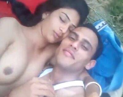 Lovers having outdoor cot sex village video