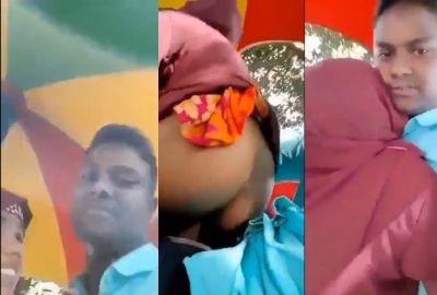 Hijabi girl with lover outdoor sexy bf video