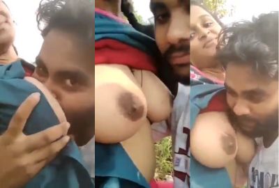 Sucks GF’s boobs in outdoor sex desi